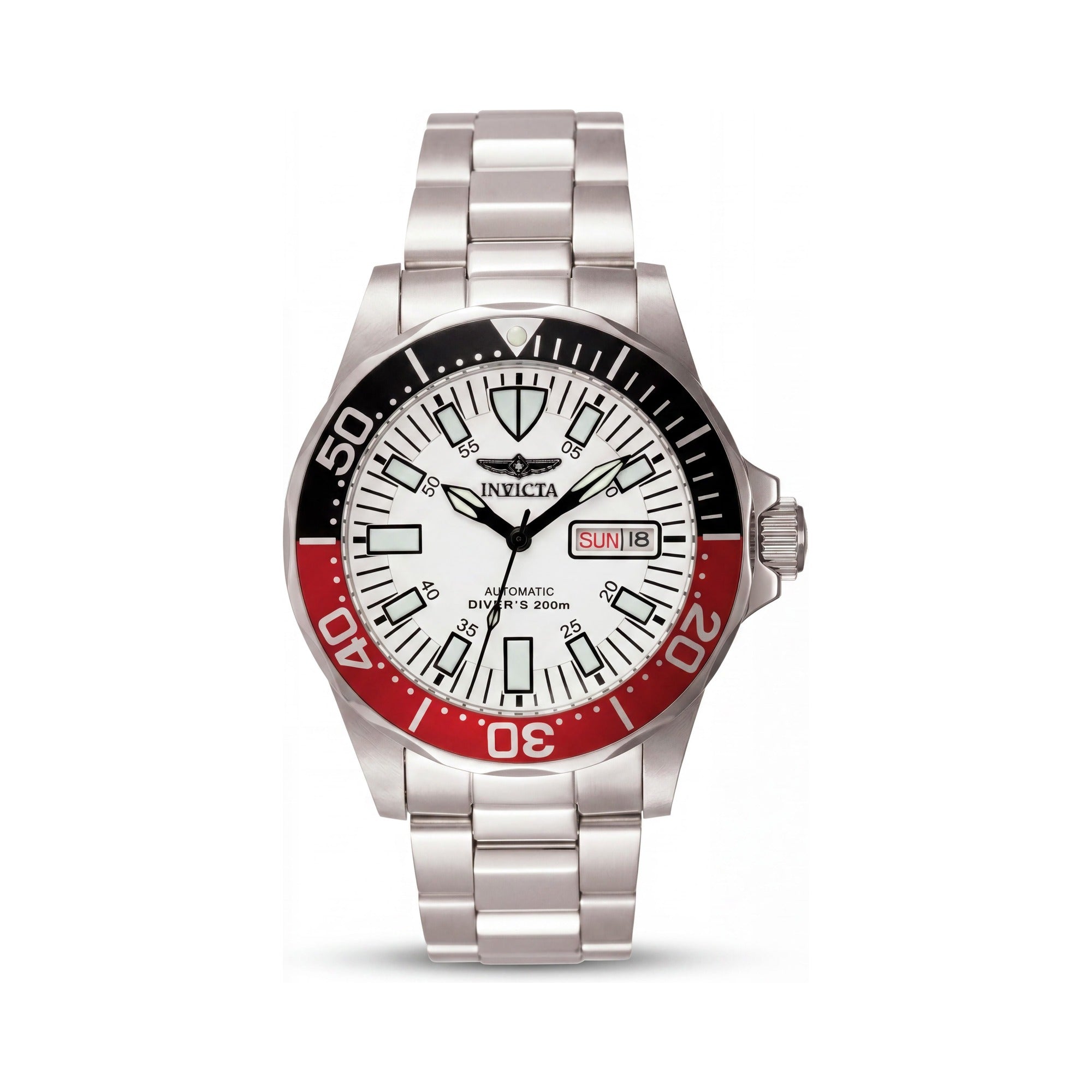 Invicta Reloj de buceo para hombre Pro Diver automático de acero inoxidable plateado luminoso con esfera blanca y resistencia al agua de 200 m, Photo 1