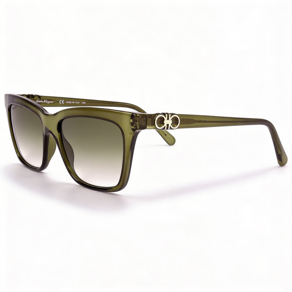 Ferragamo Sf1027s Unisex Full Rim Square Plastic Green Gradient Frame Green Lens Eyewear 55mm
