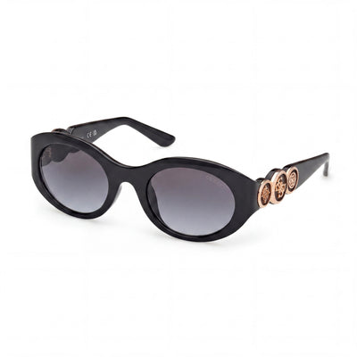 Gafas de sol GUESS para mujer, contemporáneas, de plástico negro brillante, montura ovalada, lentes ahumadas degradadas, 53 mm