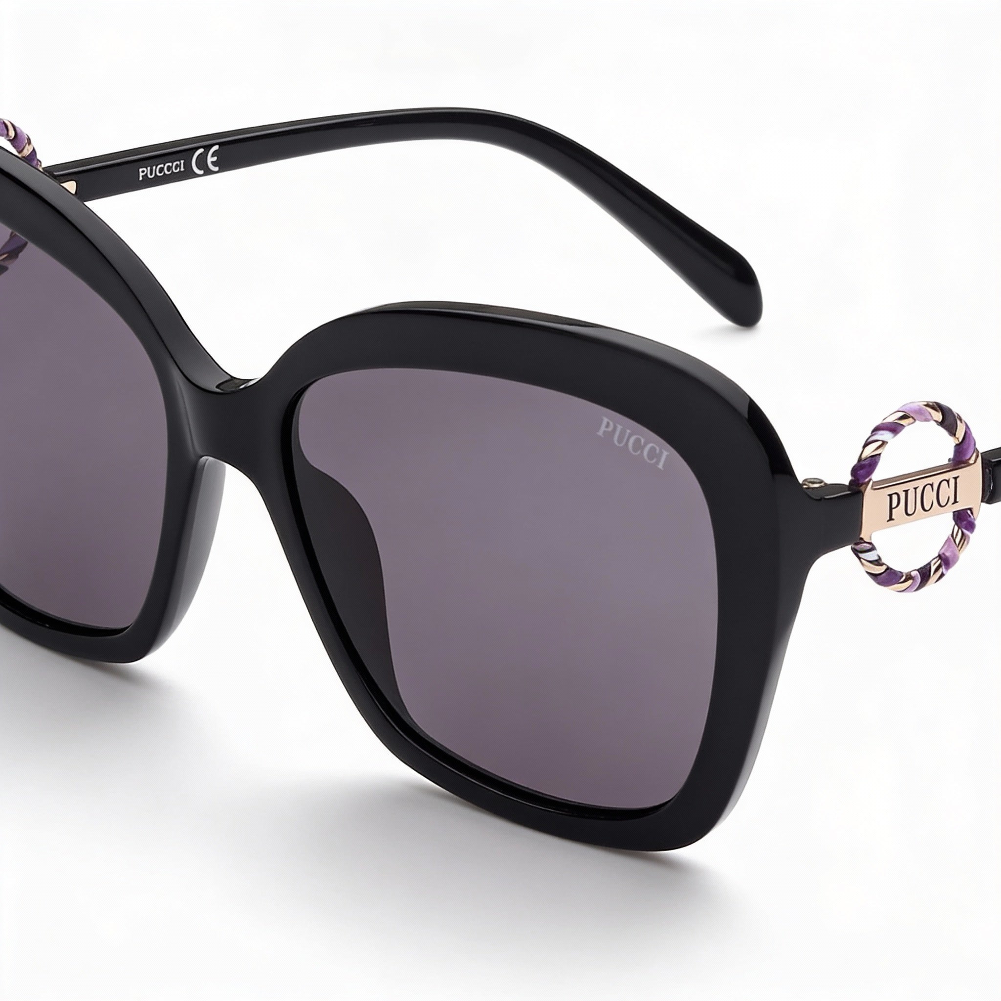 Emilio Pucci EP0165 Unisex Shiny Black Vivara Print Wrap Plastic Frame Sunglasses with Smoke UV Protection Lenses 58mm, Photo 1
