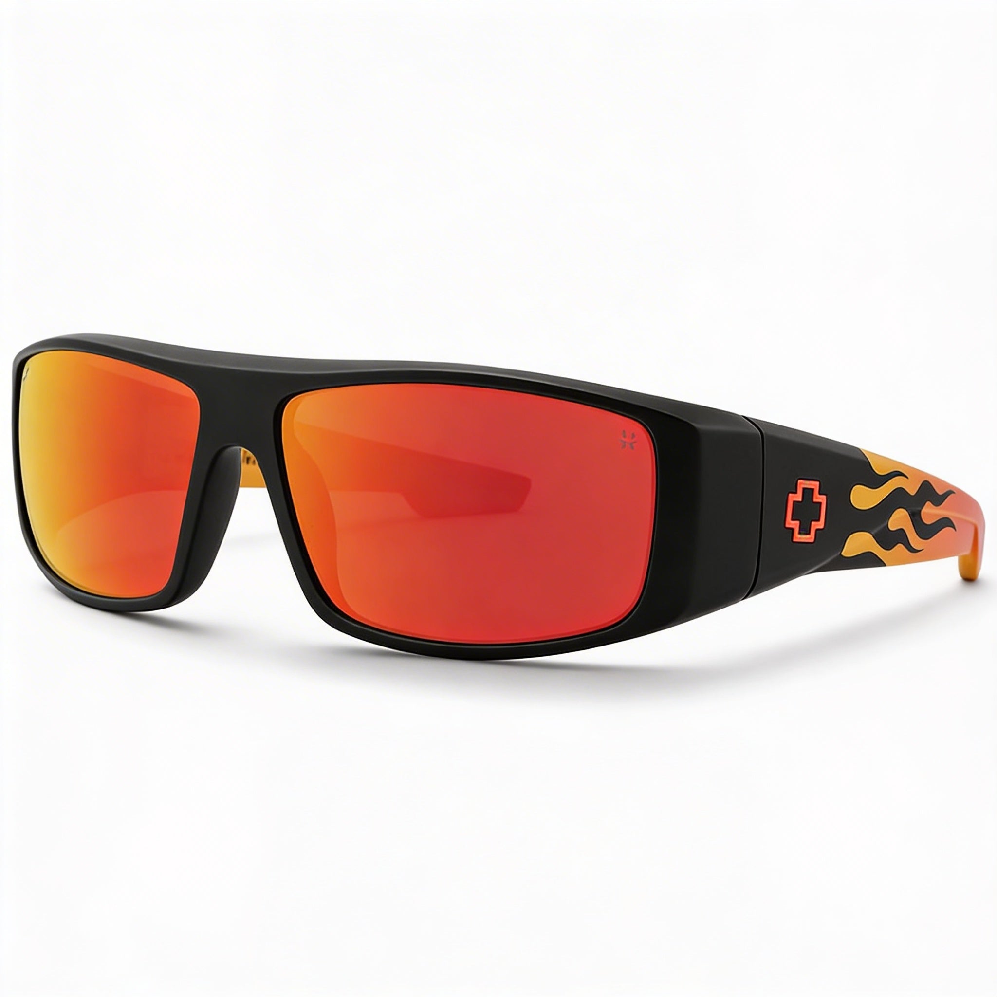 Gafas de sol informales unisex Spy, montura negra mate con llamas naranjas, lentes Happy grises verdes con espejo rojo, 61 mm, protección UV, Photo 1