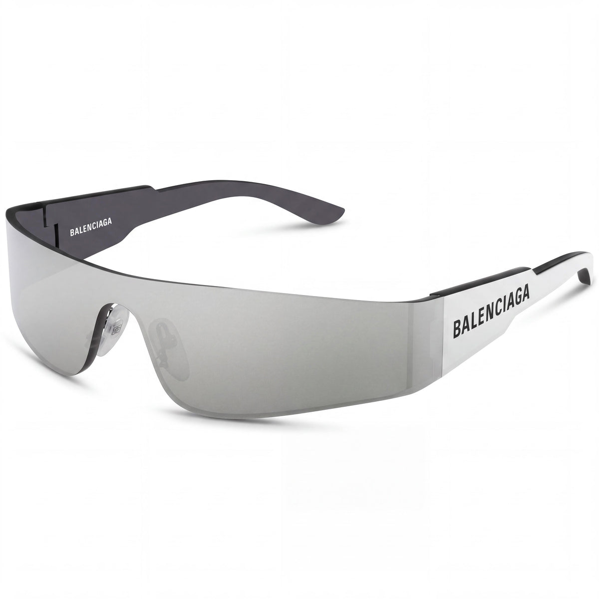 Balenciaga BB0041S-002 Unisex Silver Plastic Sunglasses with Silver Flash Mirror Lenses, UV Protection, Photo 1