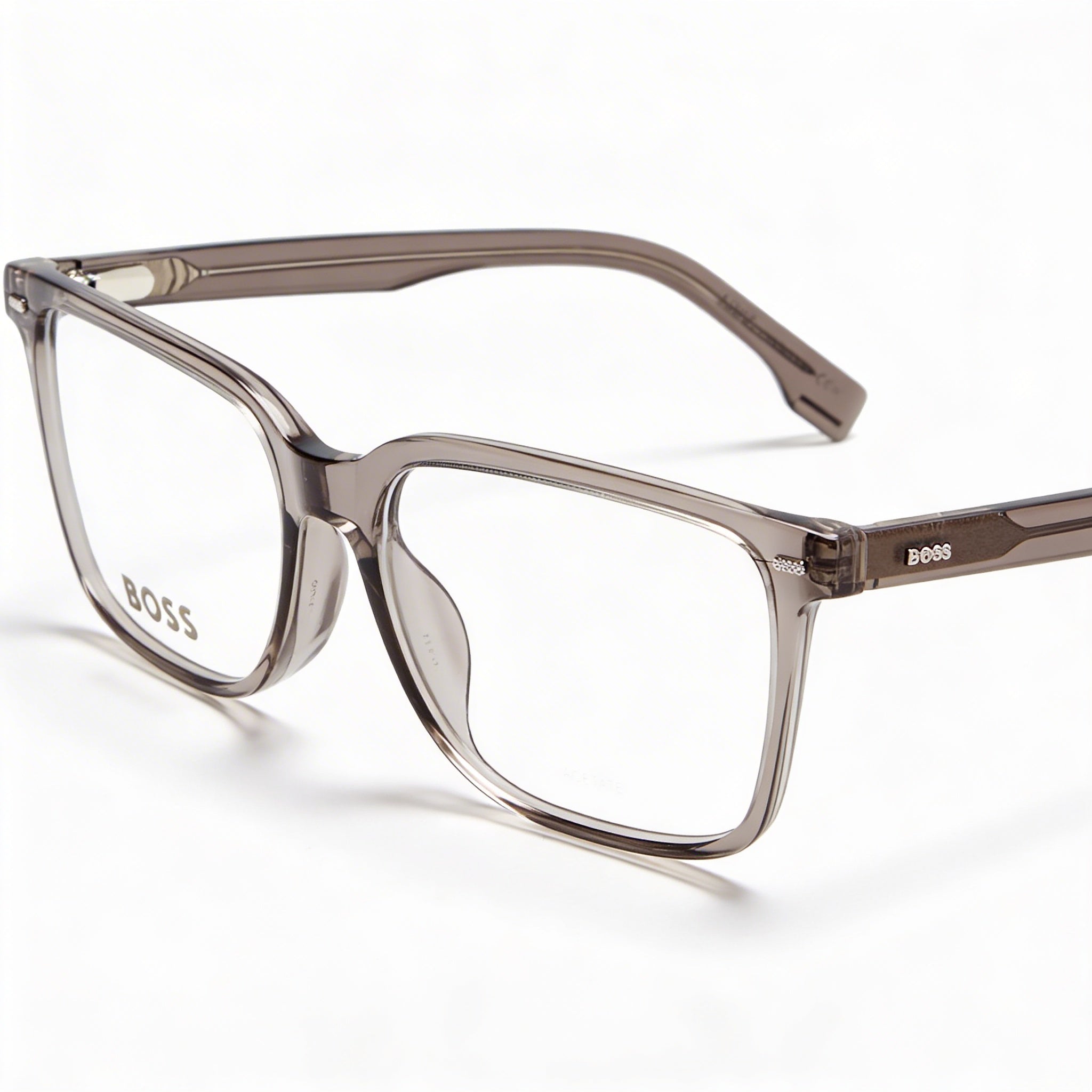 Hugo Boss Audio Systems Modern Men's Transparent Brown Acetate Frame Polycarbonate Brown Lens 55mm Eyewear, Photo 1