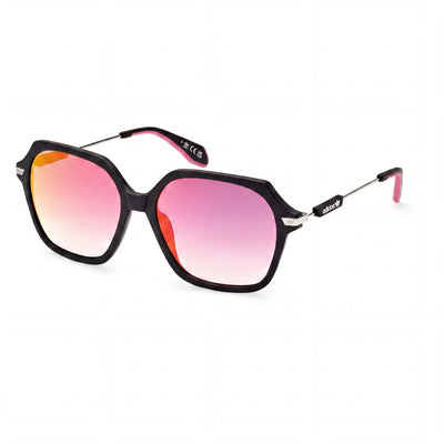 Gafas Adidas Originals Or0082 para mujer, montura de plástico, negro mate, lentes burdeos de espejo no polarizadas con protección UV, 55mm