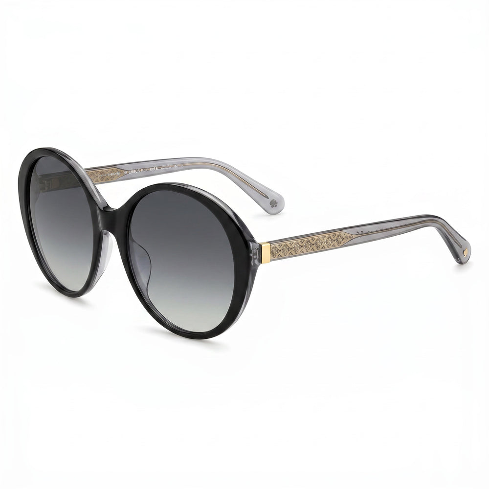 Gafas de sol redondas ODETTA de Kate Spade New York para mujer, de acetato negro con lentes grises degradadas, 100 % protección UV, 58-19-140