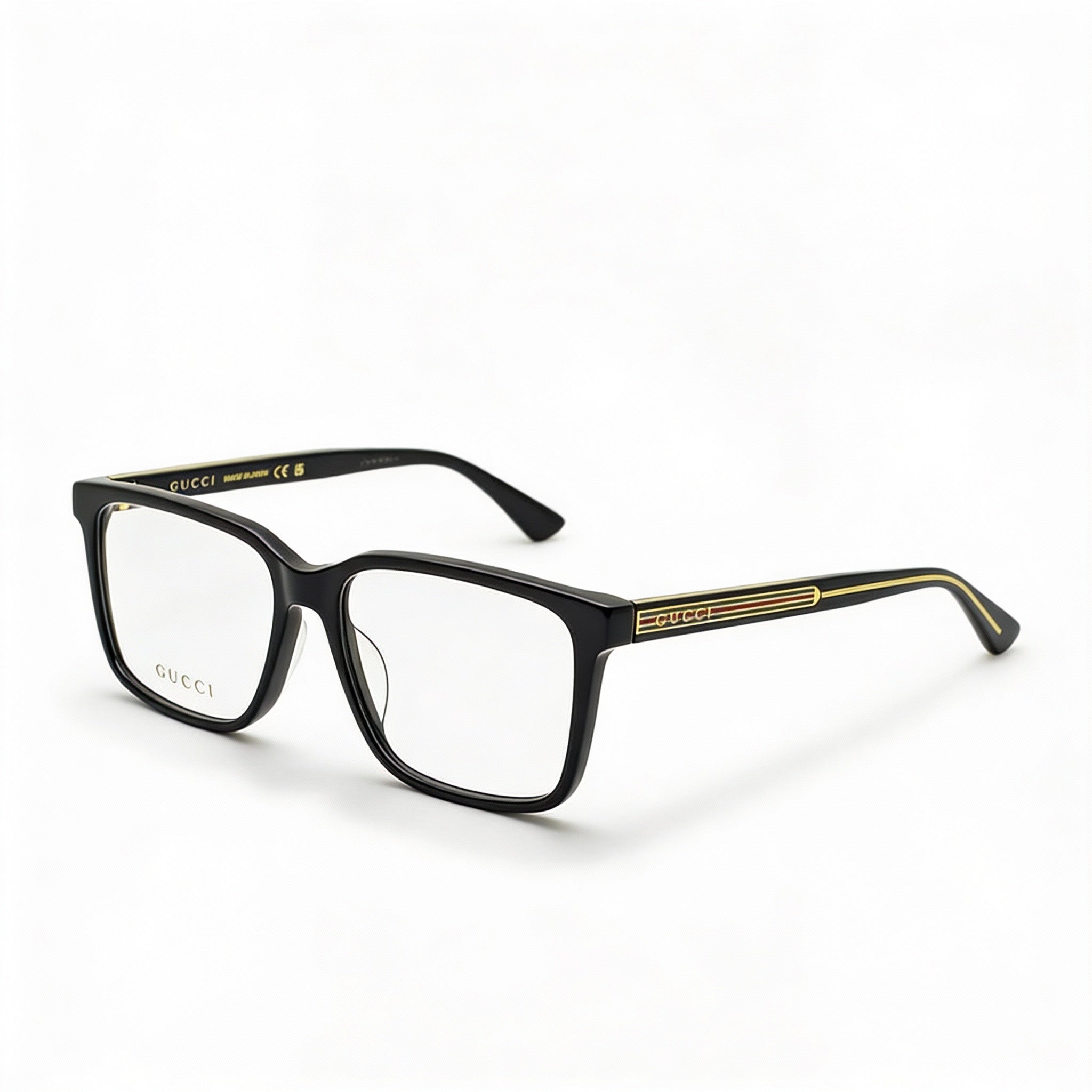 Gucci GG0385OA Men's Black Plastic Full Rim Rectangle Asian Fit Clear Lens Eyeglasses 55-16-145mm, Photo 1