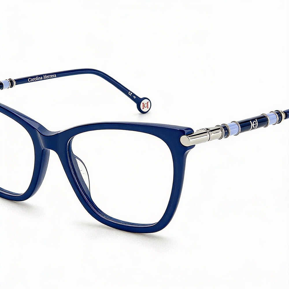 Gafas de sol polarizadas de acetato azul con forma de ojo de gato y lentes de policarbonato transparente Carolina Herrera CH 0028 para mujer 53-18-145