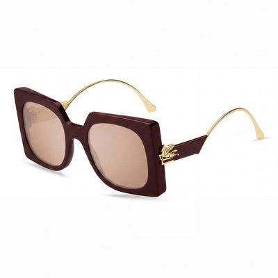 Etro Women's Casual Style Wine Red Acetate Sunglasses with Pink Flash Silver Lenses, Size 54-23-140