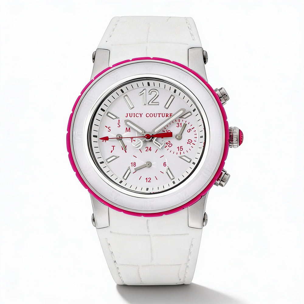 Juicy Couture Casual Women's Stainless Steel Quartz Chronograph Water Resistant White Dial Watch 41mm
