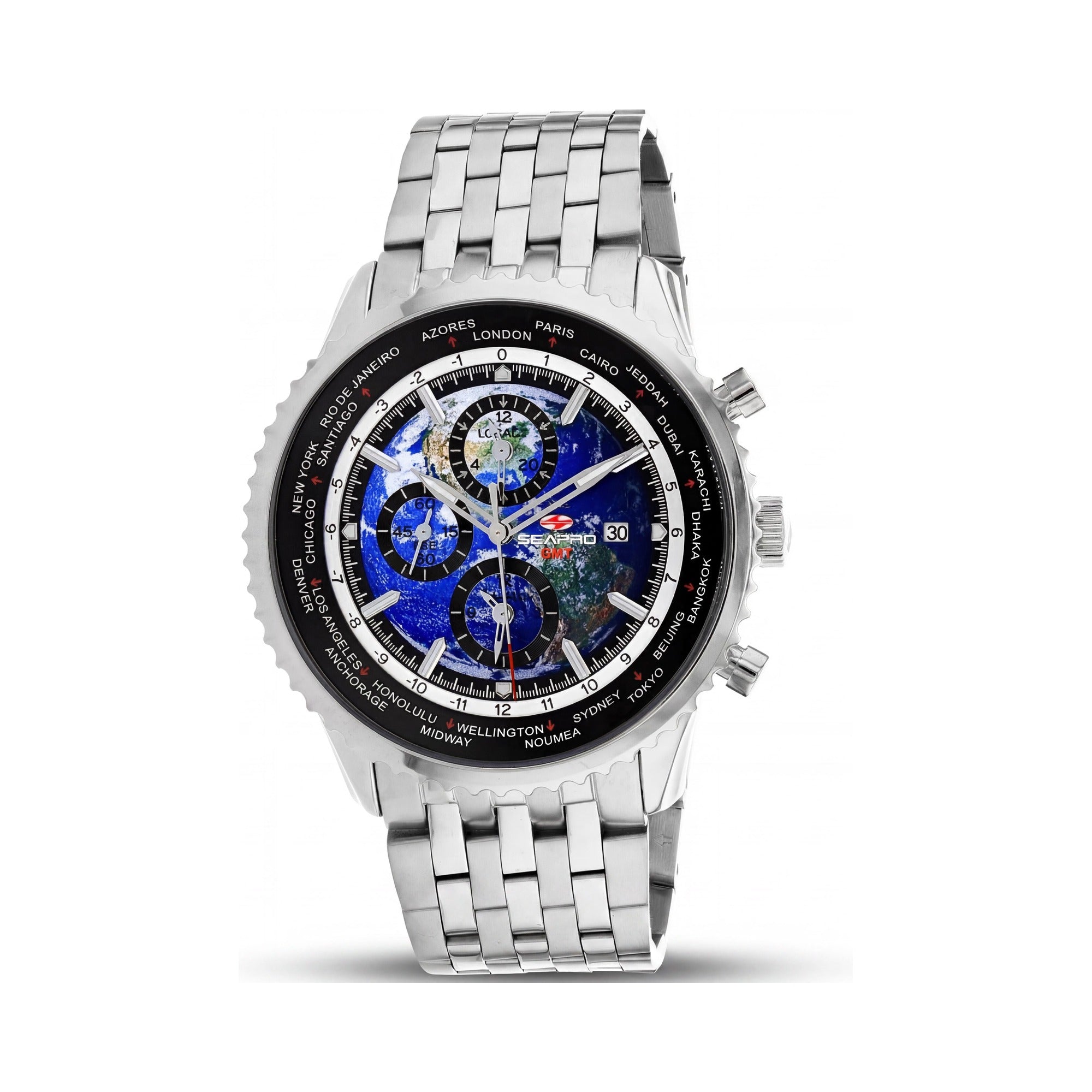Reloj Seapro para hombre con movimiento de cuarzo, esfera azul, temporizador mundial, GMT y funciones de despertador., Photo 1
