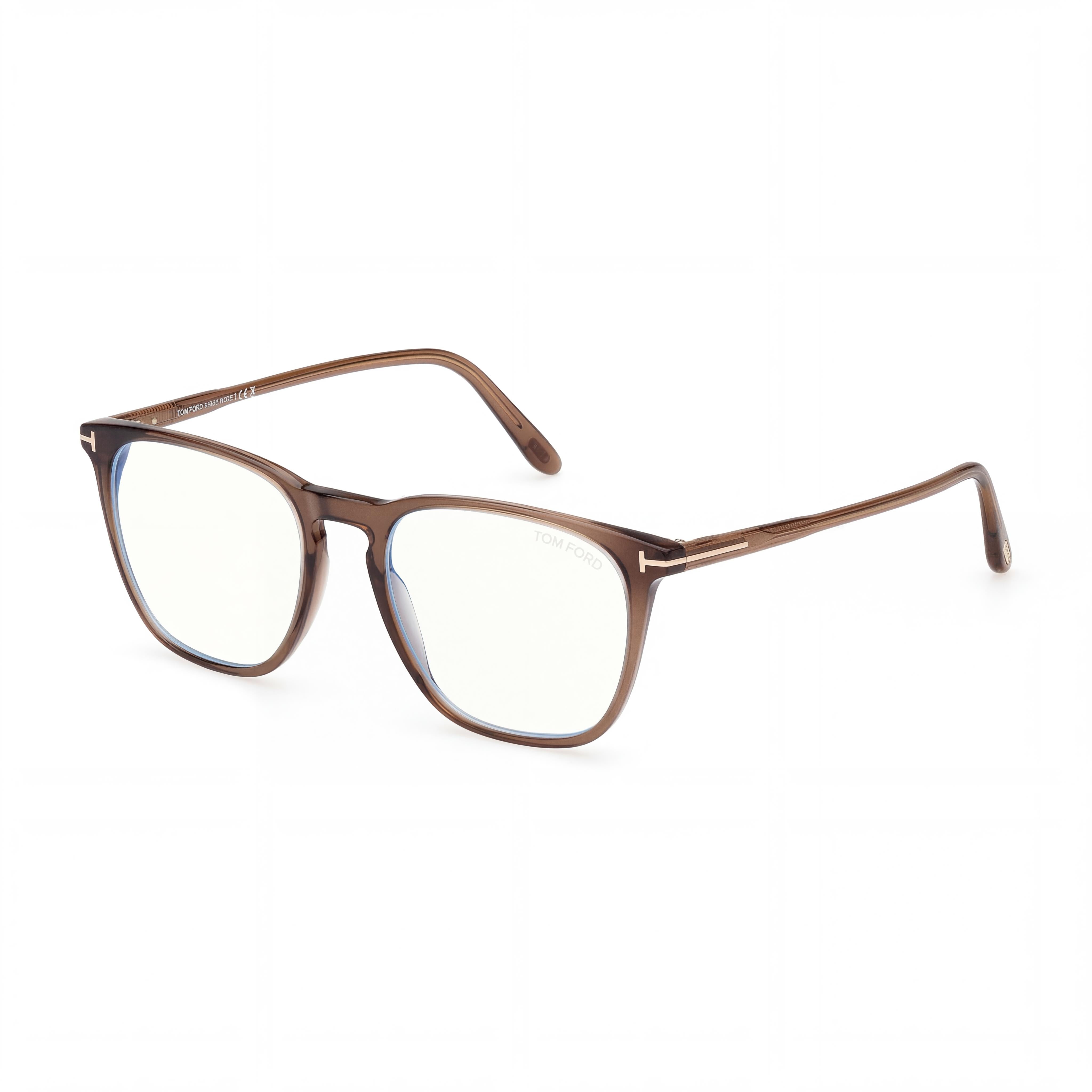 Tom Ford Round Model Men's Eyewear with Brown Frame and Plastic Lenses, featuring 52mm Lens, 18mm Bridge, 145mm Temple, Photo 1