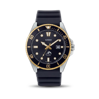 Reloj de cuarzo para hombre Casio MDV106G1AV, inspirado en el buceo, con caja de acero inoxidable y correa de resina, negro y dorado