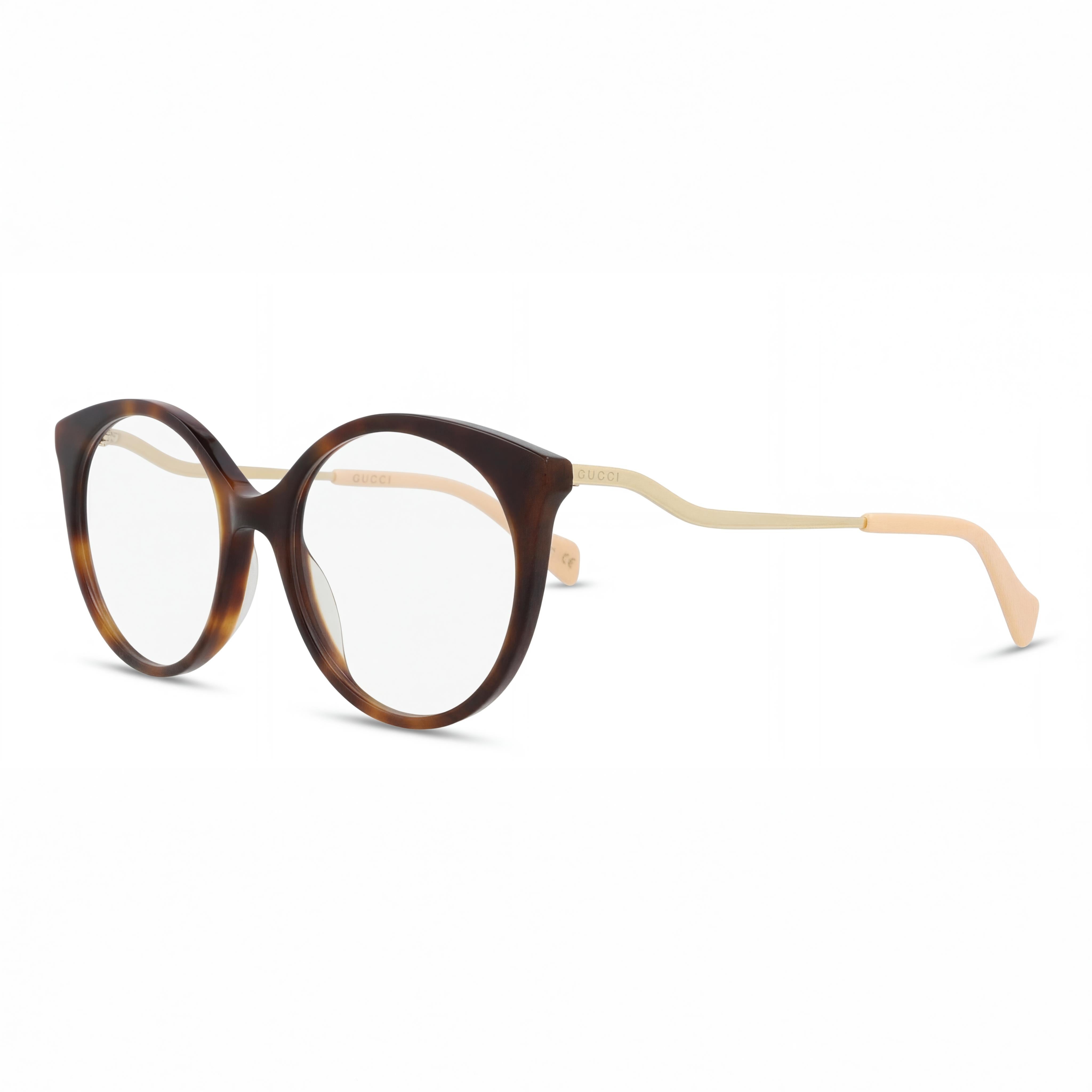 Gucci Women's Round/Oval Havana Gold Transparent Acetate Optical Eyeglasses with Transparent Lenses 52mm, Photo 1