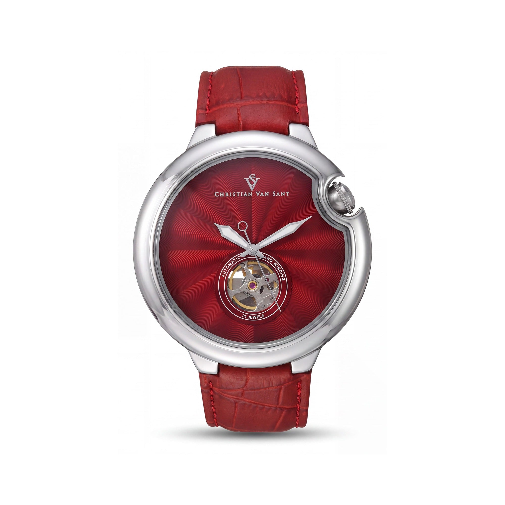 Christian Van Sant CV0142 Cyclone Automatic Men's Red Dial Stainless Steel 46mm Water Resistant Wrist Watch, Photo 1