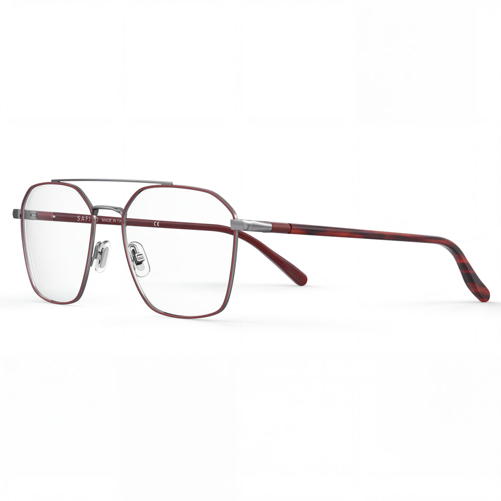 ELASTA E 8001 Men's Red Metal Eyewear, with Polycarbonate Lenses, featuring 57mm Lens Width, 18mm Bridge, and 145mm Temples