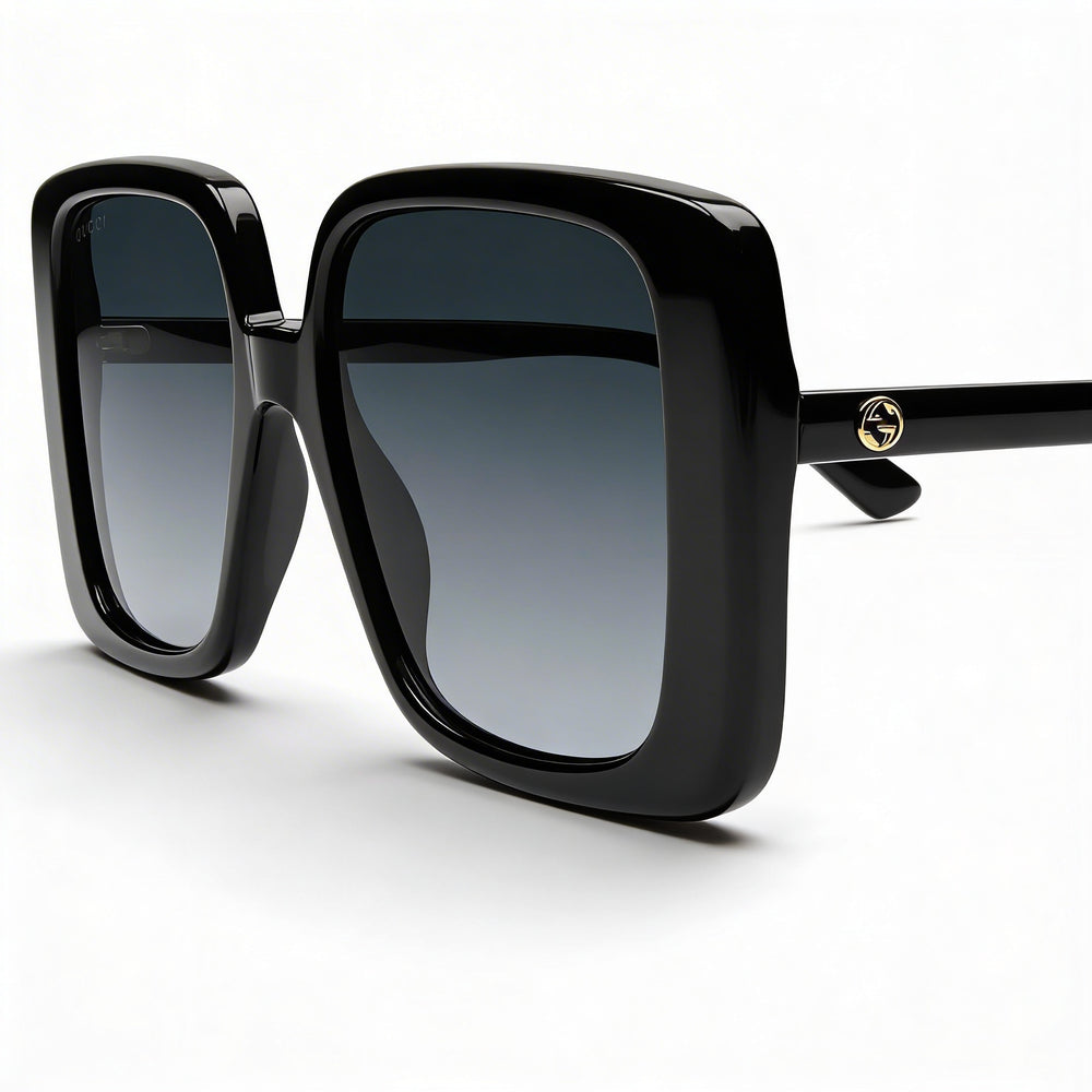 Gucci Gg1314s Women's Square Recycled Acetate Black Grey Gold-logo UV Protected Sunglasses 55mm