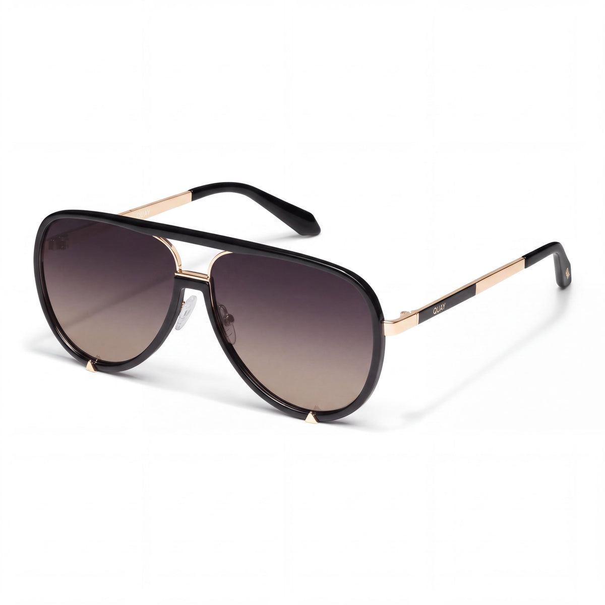QUAY AUSTRALIA High Profile Women's Black Gold Smoke Taupe Combination Frame Polarized UV Protected Sunglasses 60mm, Photo 1