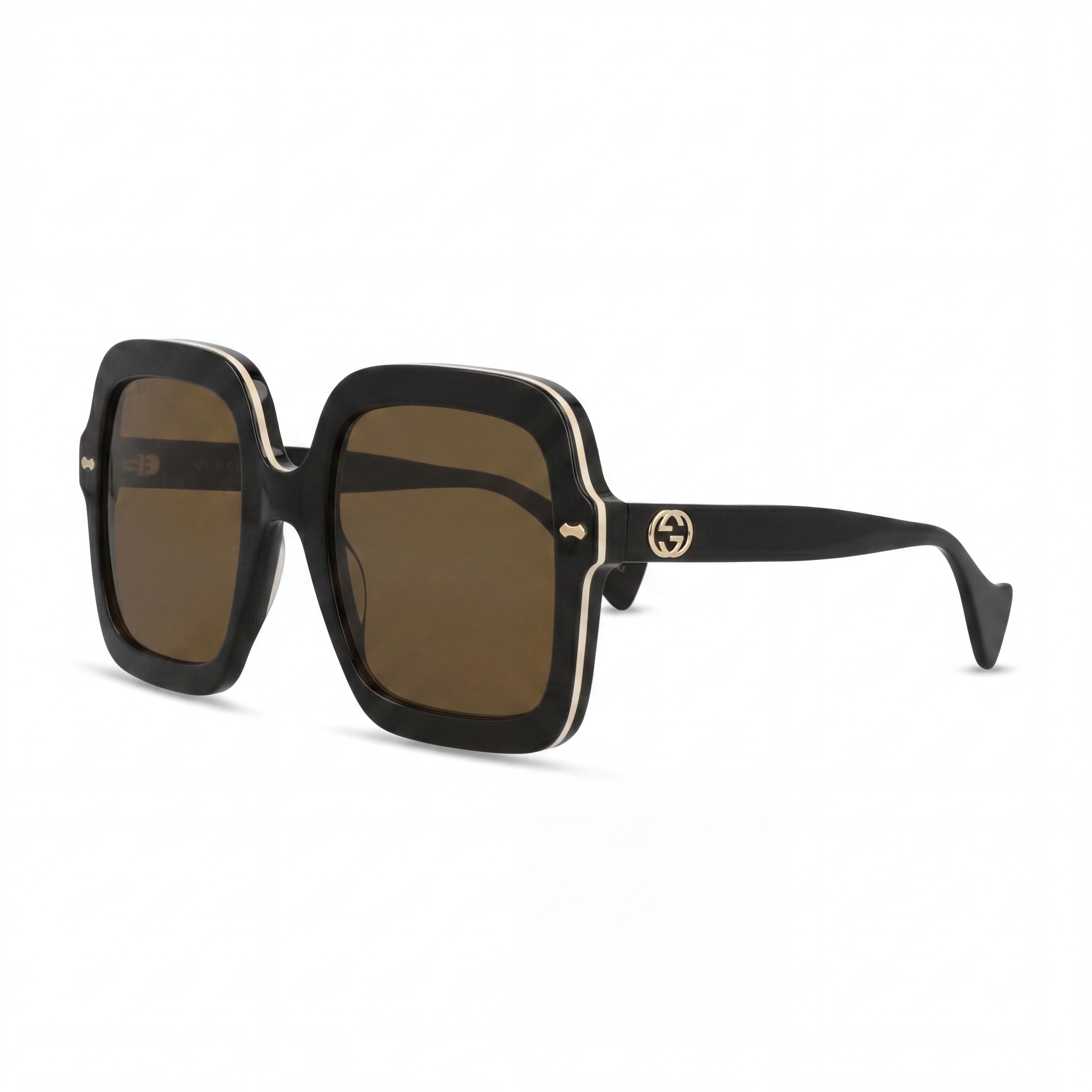 Gucci Women's Square Acetate Sunglasses Black Frame Brown Nylon Lens UV Protected 56mm, Photo 1