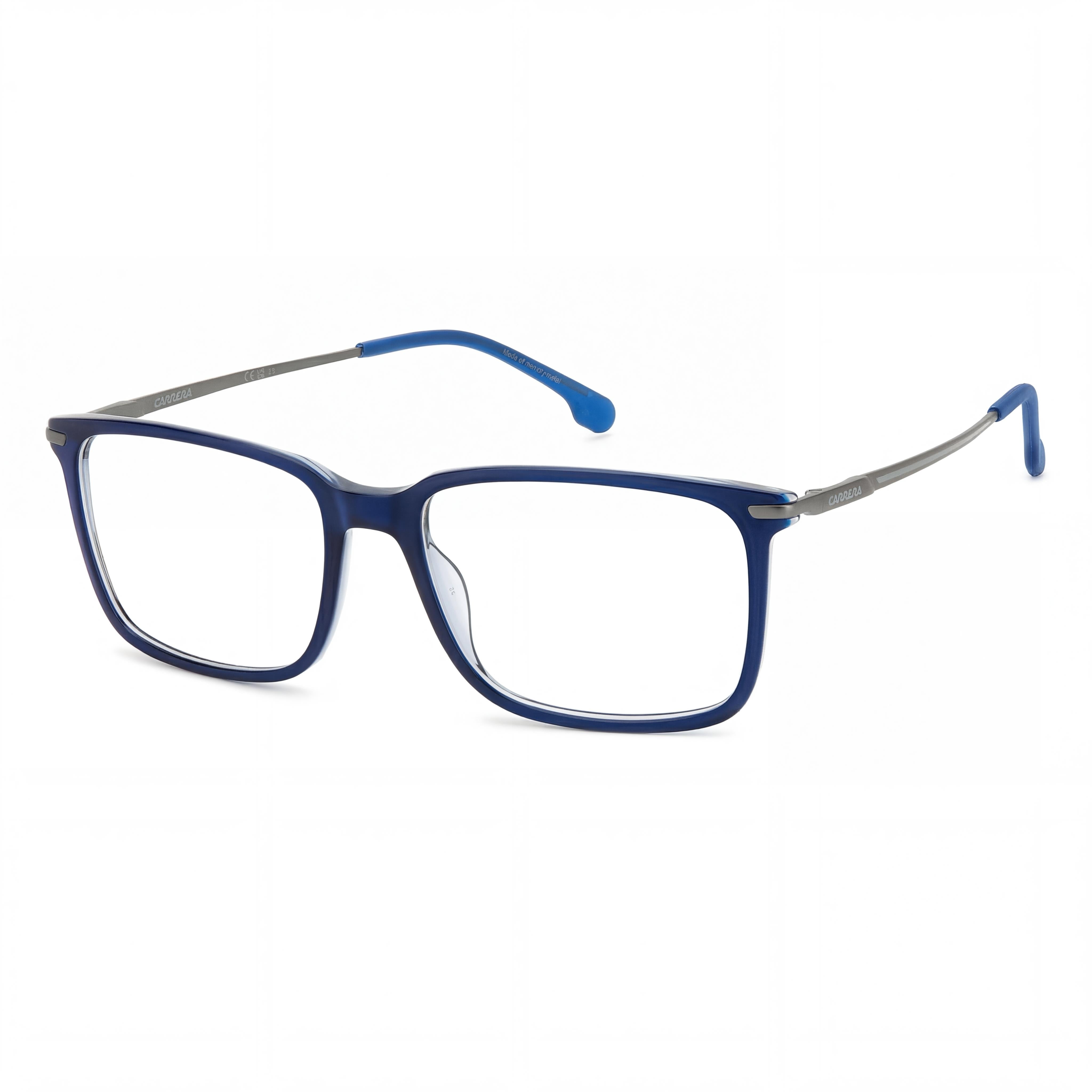 Montura óptica semirrígida de acetato rectangular/cuadrada Carrera para hombre 55-17-140 con filtro de luz azul - Demo transparente, lista para graduar, Photo 1