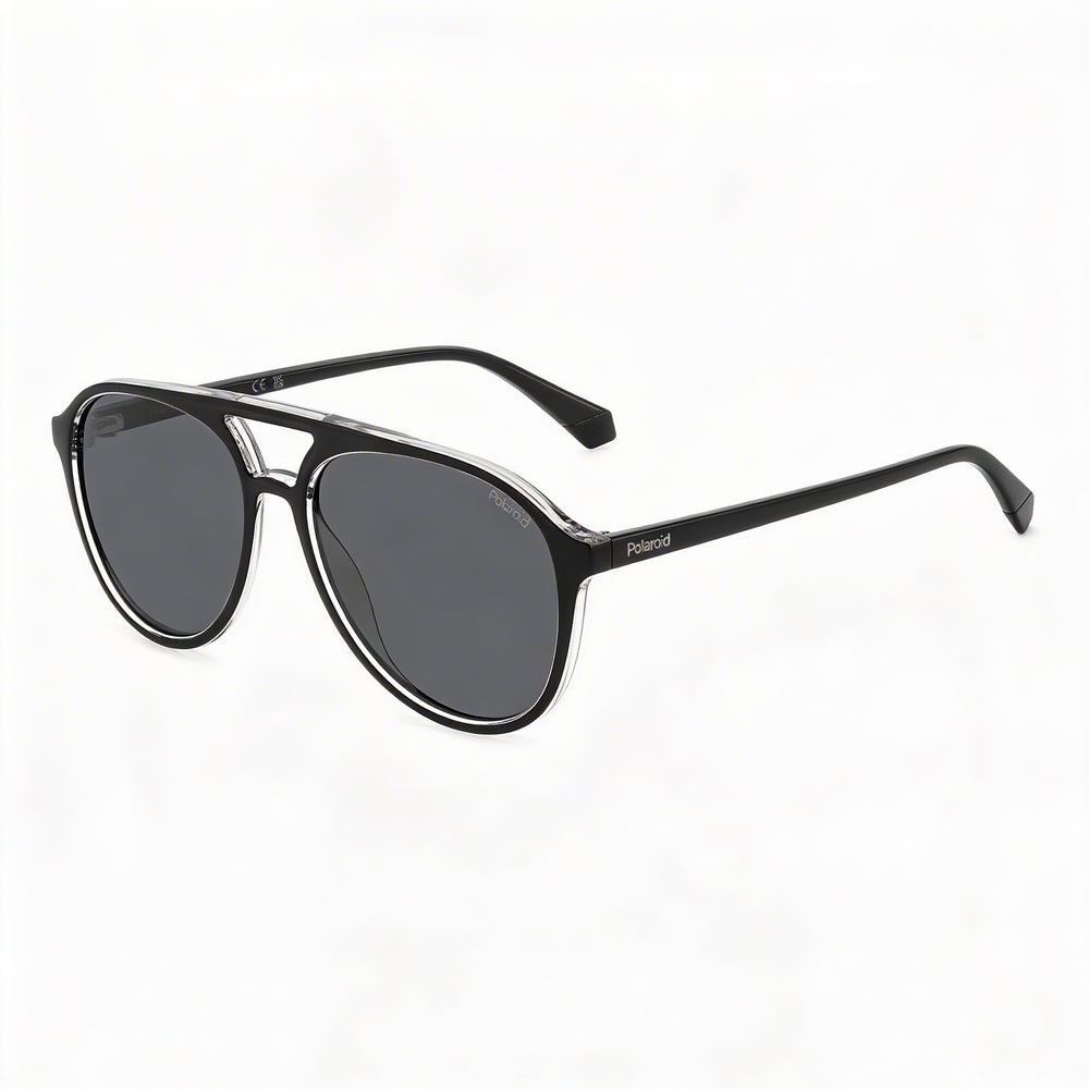 Gafas de sol Polaroid PLD 4162/S unisex, montura de policarbonato negra, lentes grises polarizadas con protección UV, 56 mm