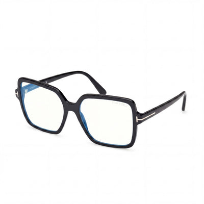 Gafas unisex Tom Ford Classic con montura de plástico, filtro azul y negro brillante, lentes negras (56-17-140 mm)