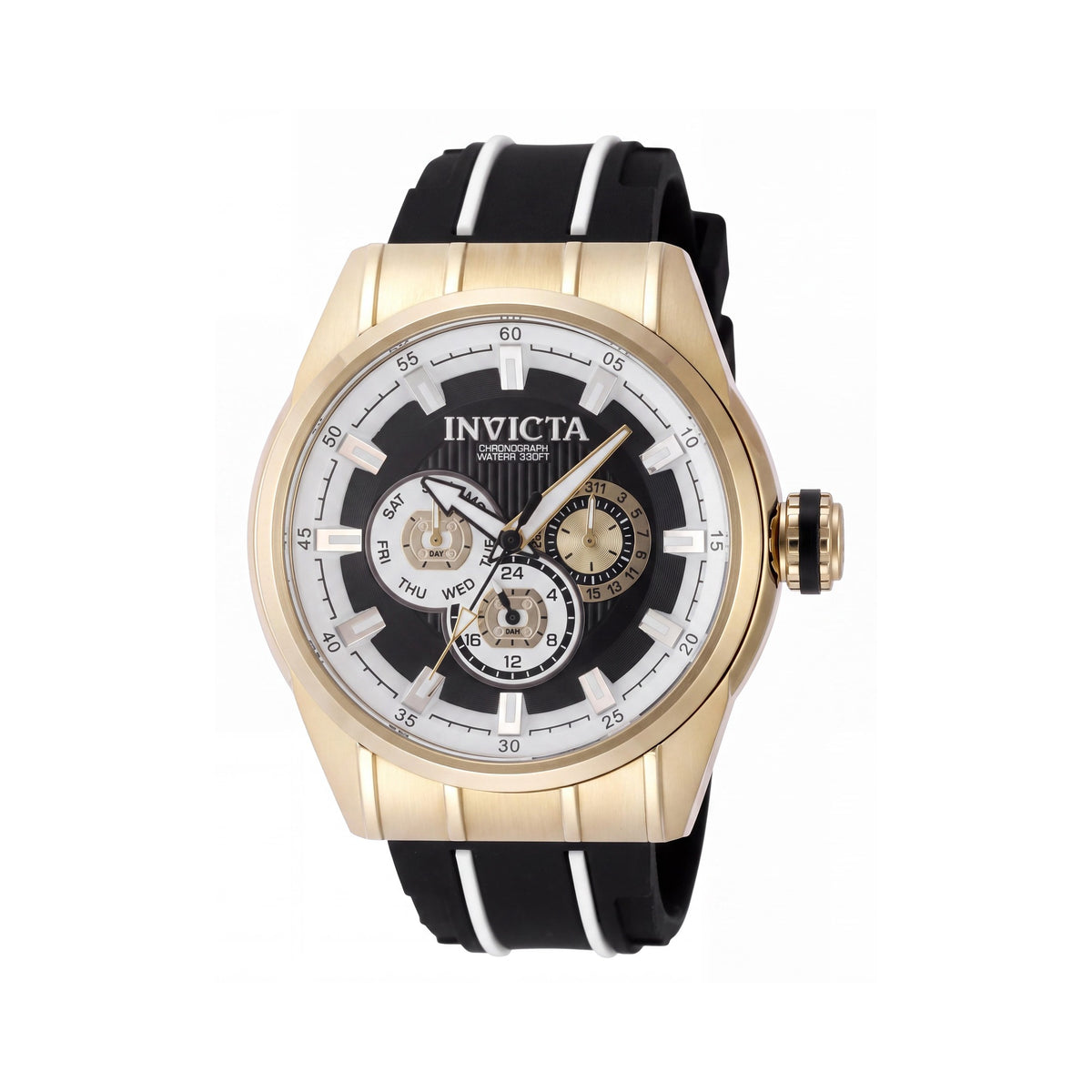 Invicta Speedway 49055 Gold Quartz Chronograph Unisex Wrist Watch with Black Dial & Silicone Strap 48mm, Photo 1