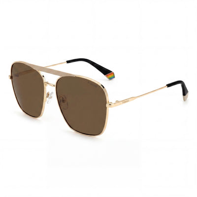 Gafas de sol Polaroid Casual de acero inoxidable para mujer, montura dorada marfil mate, protección UV, lente de 59 mm
