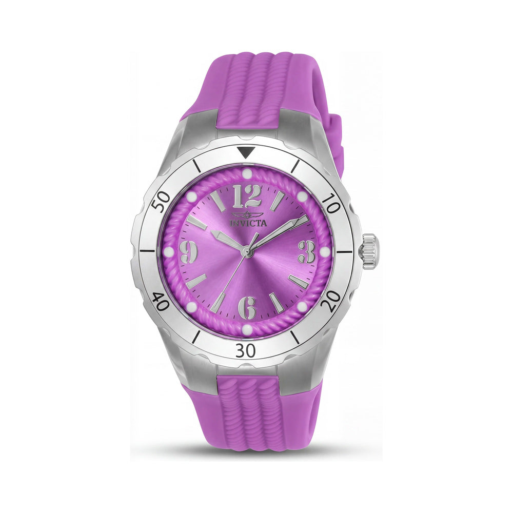 Invicta Angel 24123 Collection Women's Quartz Movement Watch, 38mm Stainless Steel Case, Purple Dial & Rubber Band