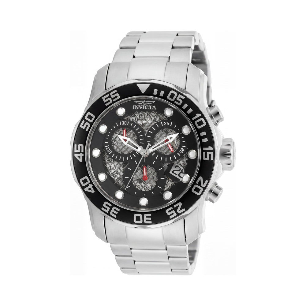 Invicta 19836 Pro Diver Reloj Cronógrafo para Hombre con Caja y Brazalete de Acero Inoxidable Plateado, Esfera Negra, Bisel Giratorio, 49mm