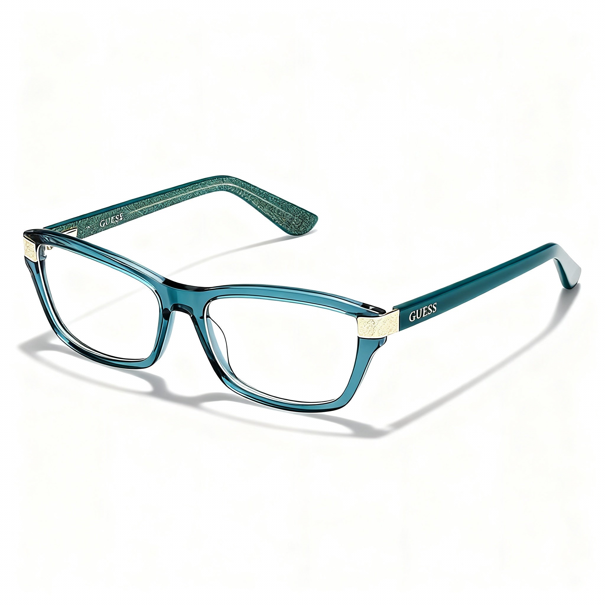 GUESS Modern Women's Eyeglasses with Bright Turquoise Plastic Frame and Clear Lenses 54-16-140