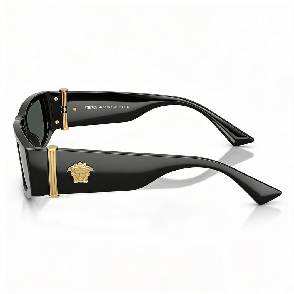 Versace Ve 4476 U Unisex Black Dark Grey Acetate Frame Dark Grey Polycarbonate Lens Sunglasses 55