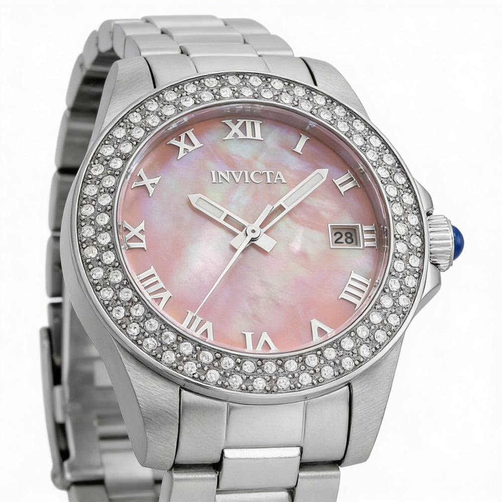 Reloj unisex Invicta Angel 36070 de acero inoxidable con esfera rosa y pulsera resistente al agua de 34 mm.