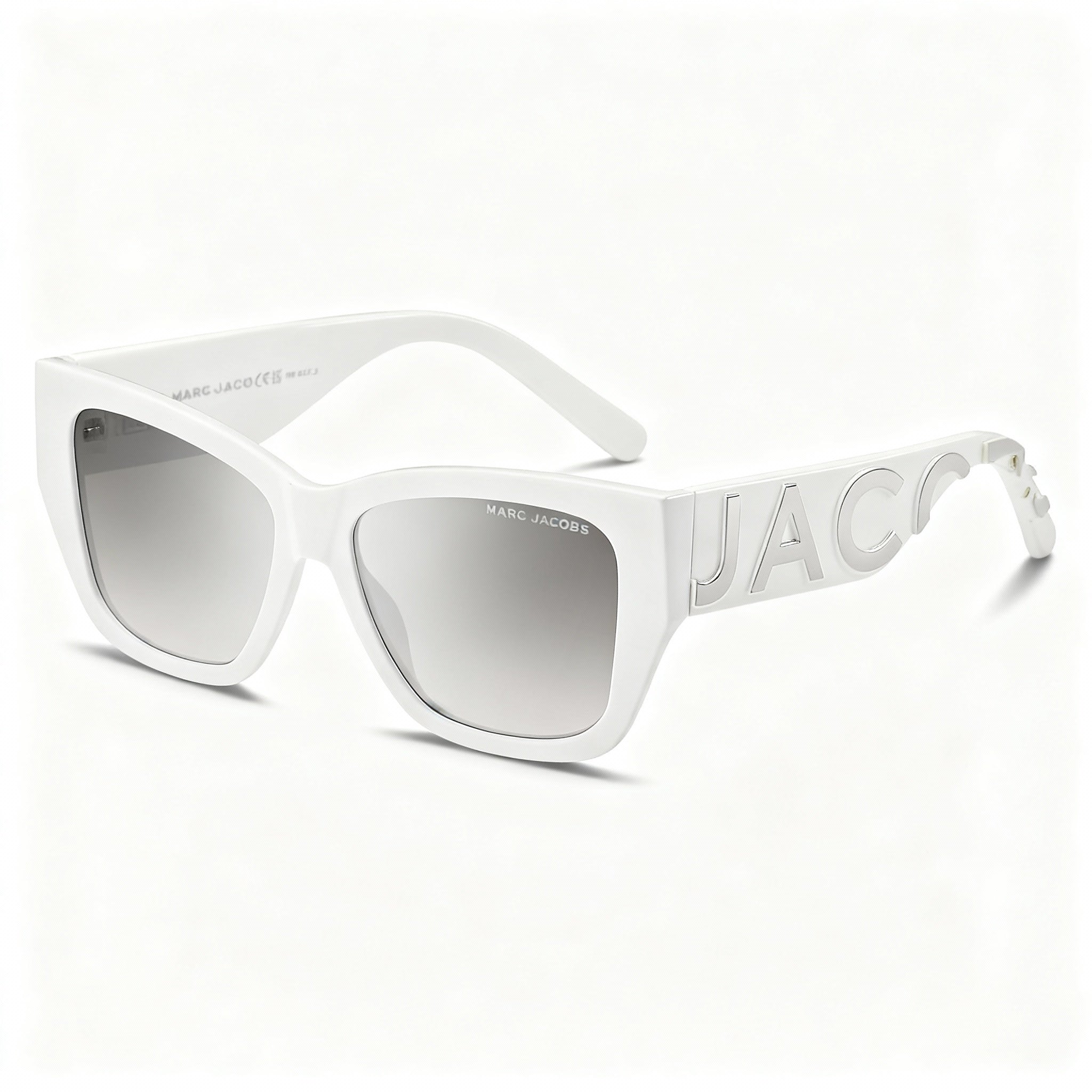 Marc Jacobs Fashion Women's Acetate UV Protected Non-Polarized Sunglasses, White Grey Frame & Lens, 55-16-145