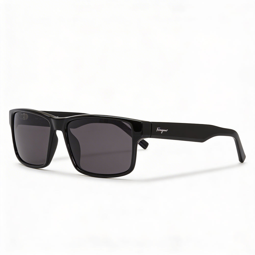 Gafas de sol rectangulares unisex Ferragamo SF960S de plástico negro, lentes grises, 100% protección UV, sin polarizar, 58mm