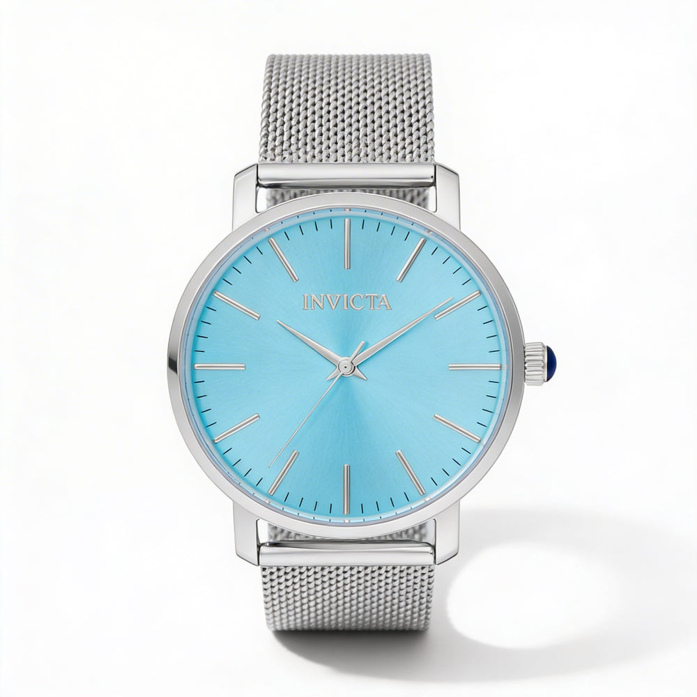 Reloj analógico Invicta Angel contemporáneo para mujer, caja plateada, esfera azul, 38 mm