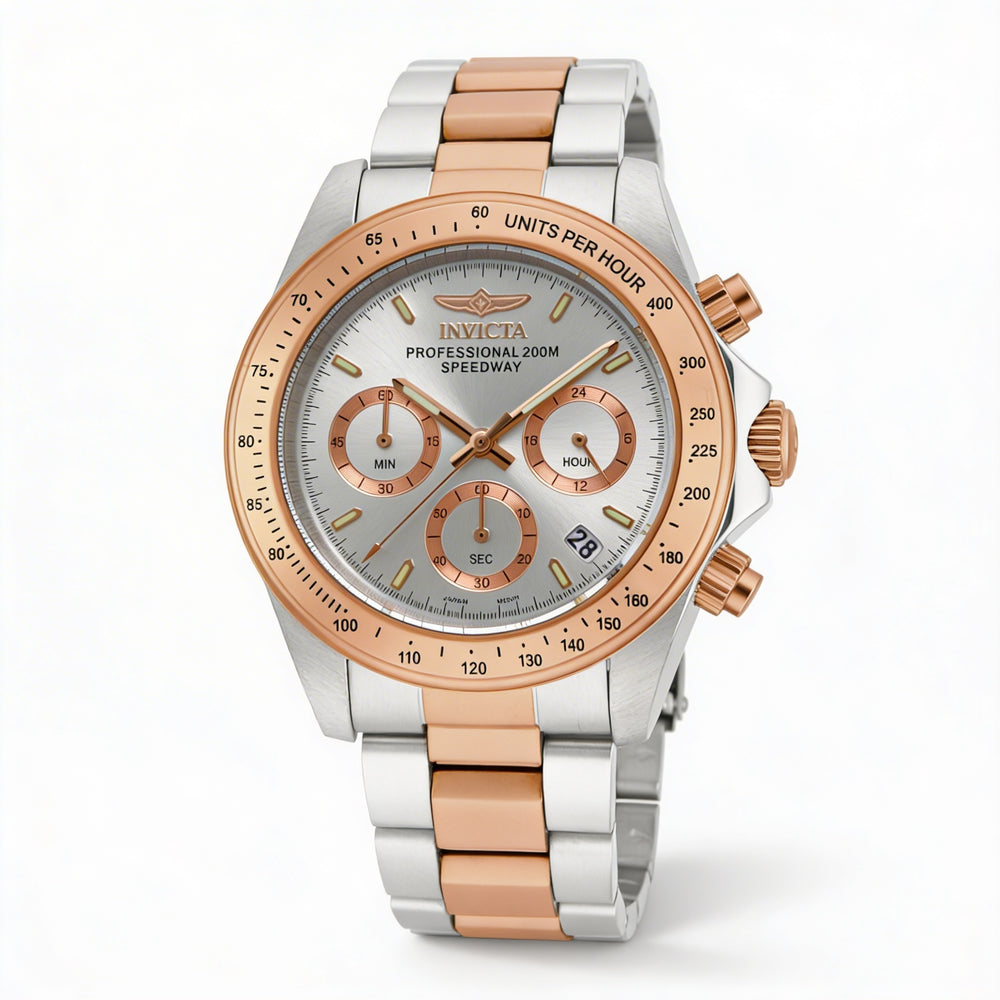 Cronógrafo unisex Invicta Speedway 17030, esfera plateada de 39 mm, acero inoxidable, resistente al agua hasta 20 ATM