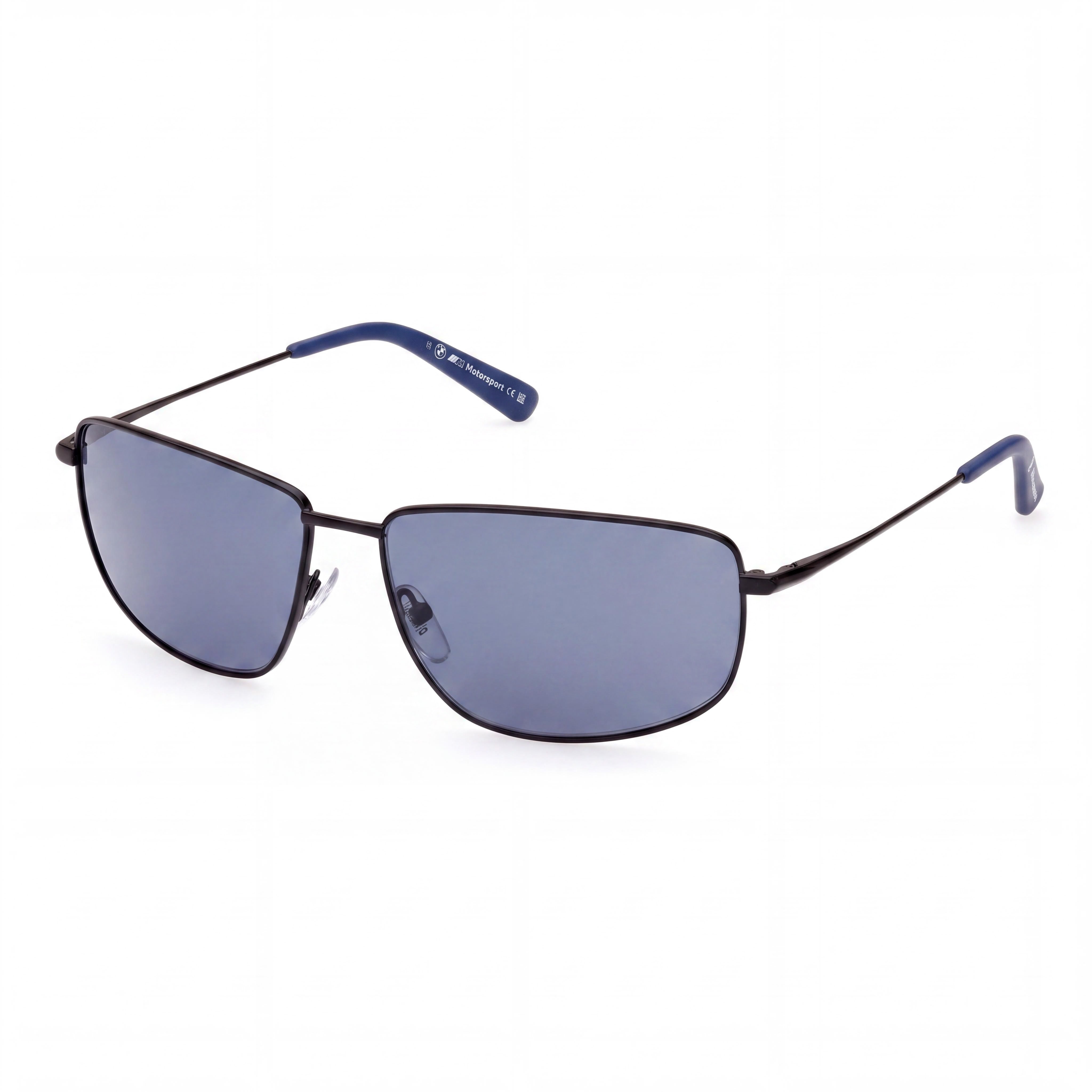 BMW MOTORSPORT Men's Metal Sun Glasses with Matte Black Blue Frame & Polarized Lenses, 62mm Lens Width, Photo 1
