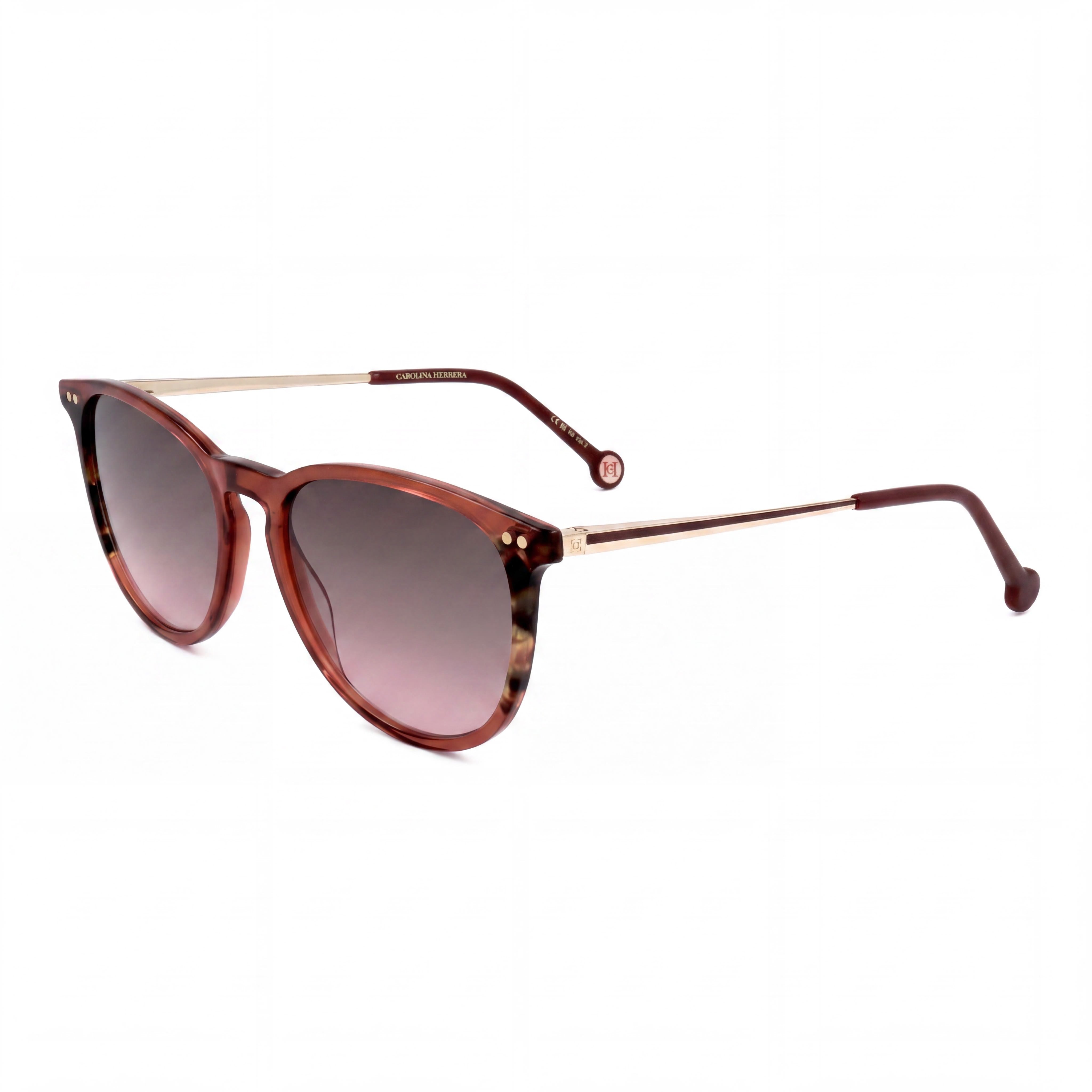 Gafas de sol Carolina Herrera para mujer, modernas, de acetato ligero, no polarizadas, color burdeos, montura habana, 54 mm, Photo 1