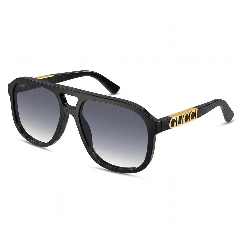 Gucci GG1188S 002 Unisex Black Gold-logo Aluminium Grey Gradient Non-Polarized UV Protection Prescription-Ready 58mm Sunglasses