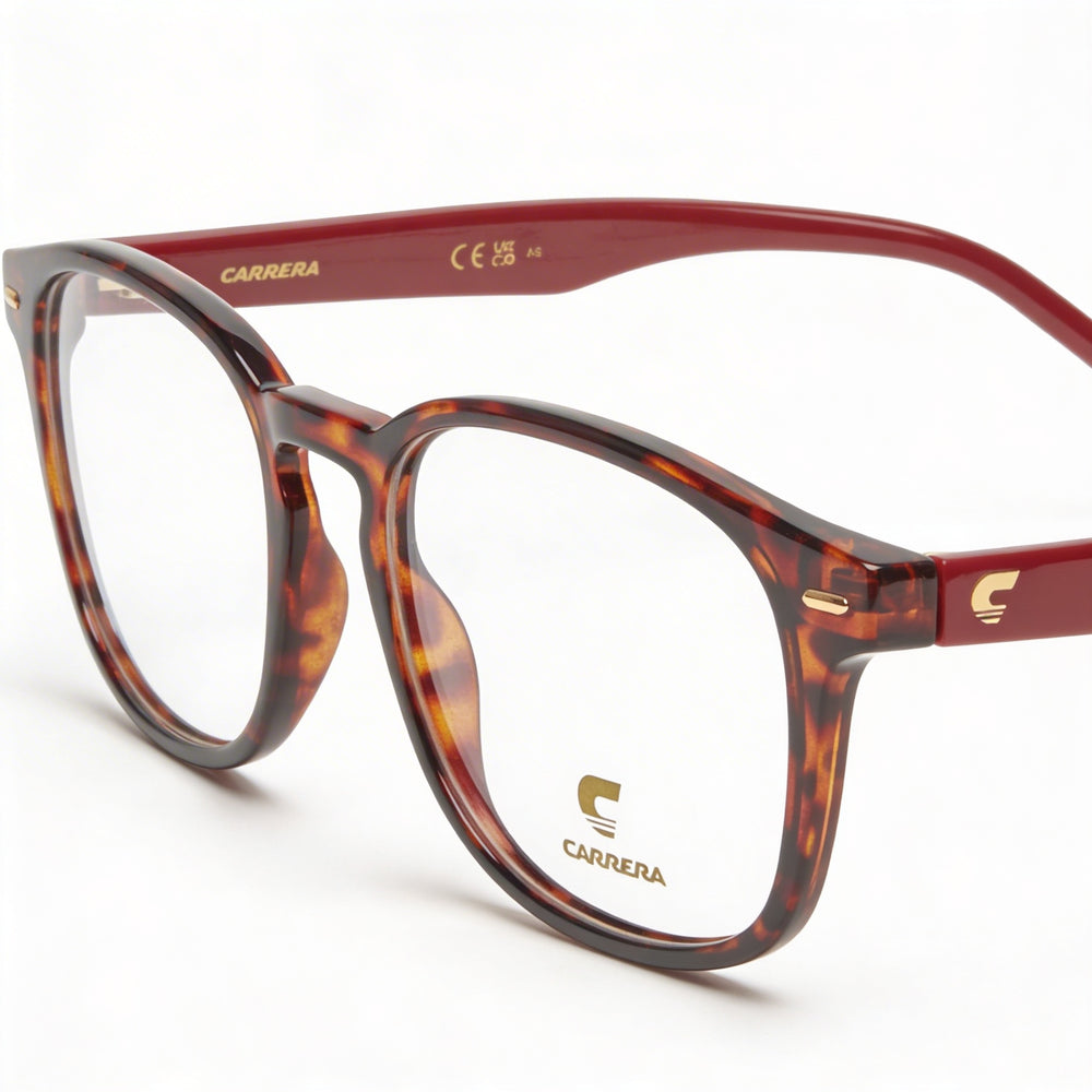 Gafas Carrera Casual Style Unisex con montura de plástico rojo Habana y lentes de policarbonato transparentes, 49 mm