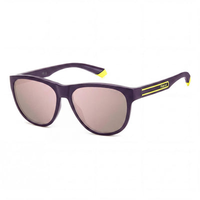 Polaroid Casual Men's Violet Polycarbonate Frame Polarized Rose Gold Multilayer Lenses Sunglasses 56mm