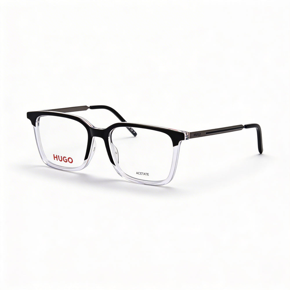 HUGO Gafas de sol unisex modernas de acetato, montura de cristal negro, lente de policarbonato de cristal negro de 53 mm
