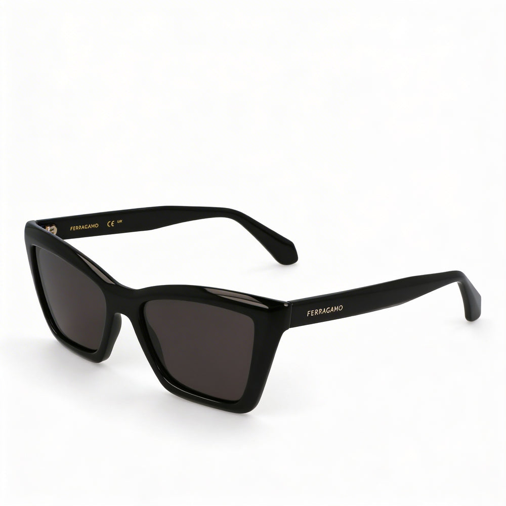 Gafas Ferragamo Sf2039se para mujer con montura de acetato negro y lentes de plástico gris macizo, tamaño 53 mm de ancho de lente