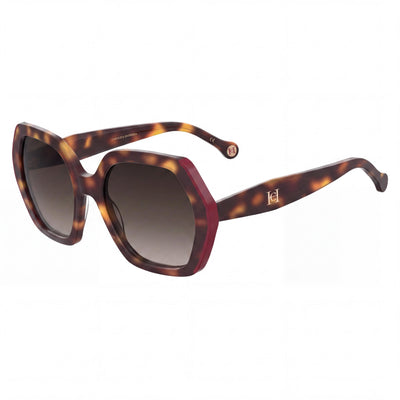 Carolina Herrera Essential Unisex Rectangular Havana Red Acetate Frame Brown Shaded Lens 55mm UV Protected