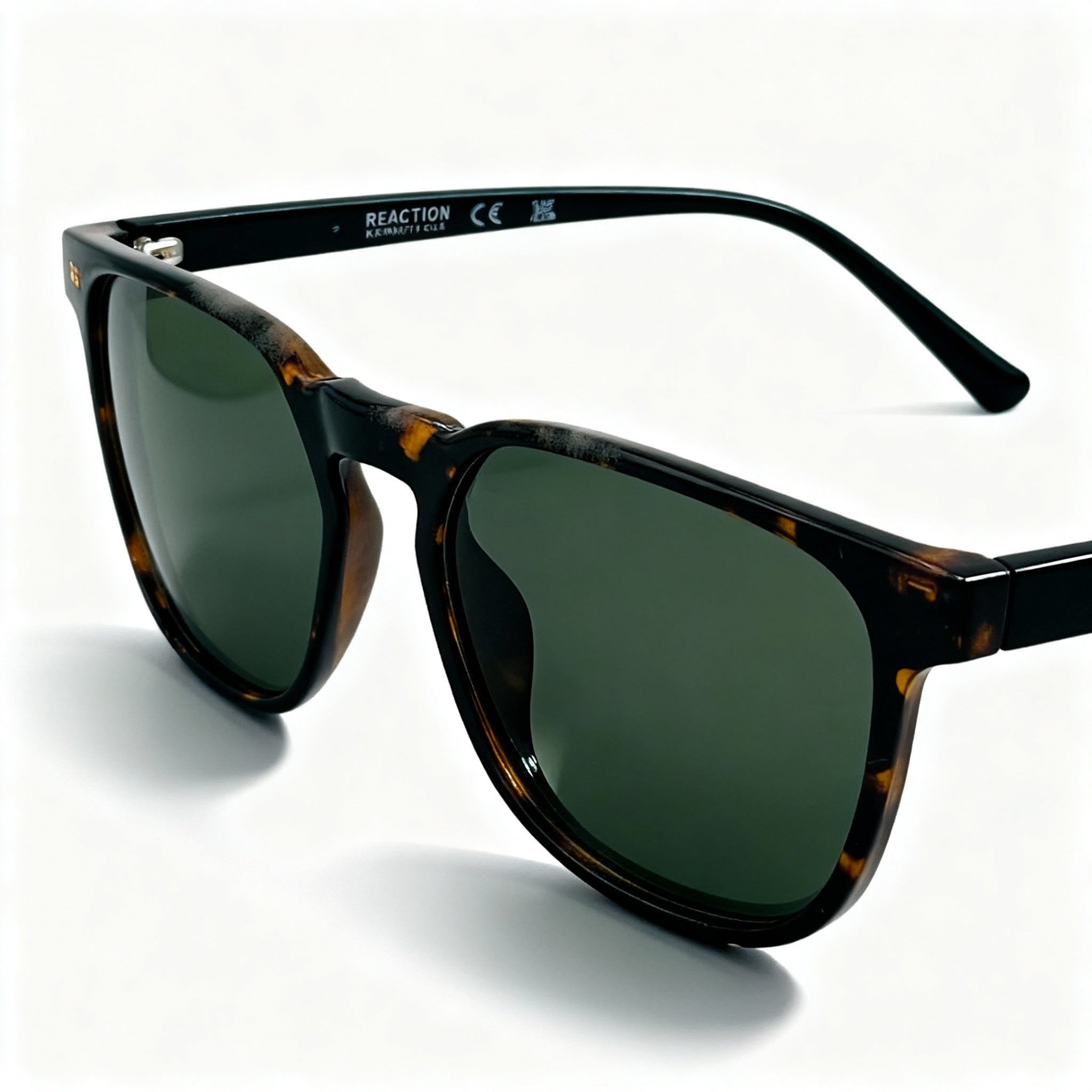 Kenneth Cole Reaction KC1414 Men's Soft Round Plastic Sunglasses, Dark Havana Frame, Green Lens, 54-17-150