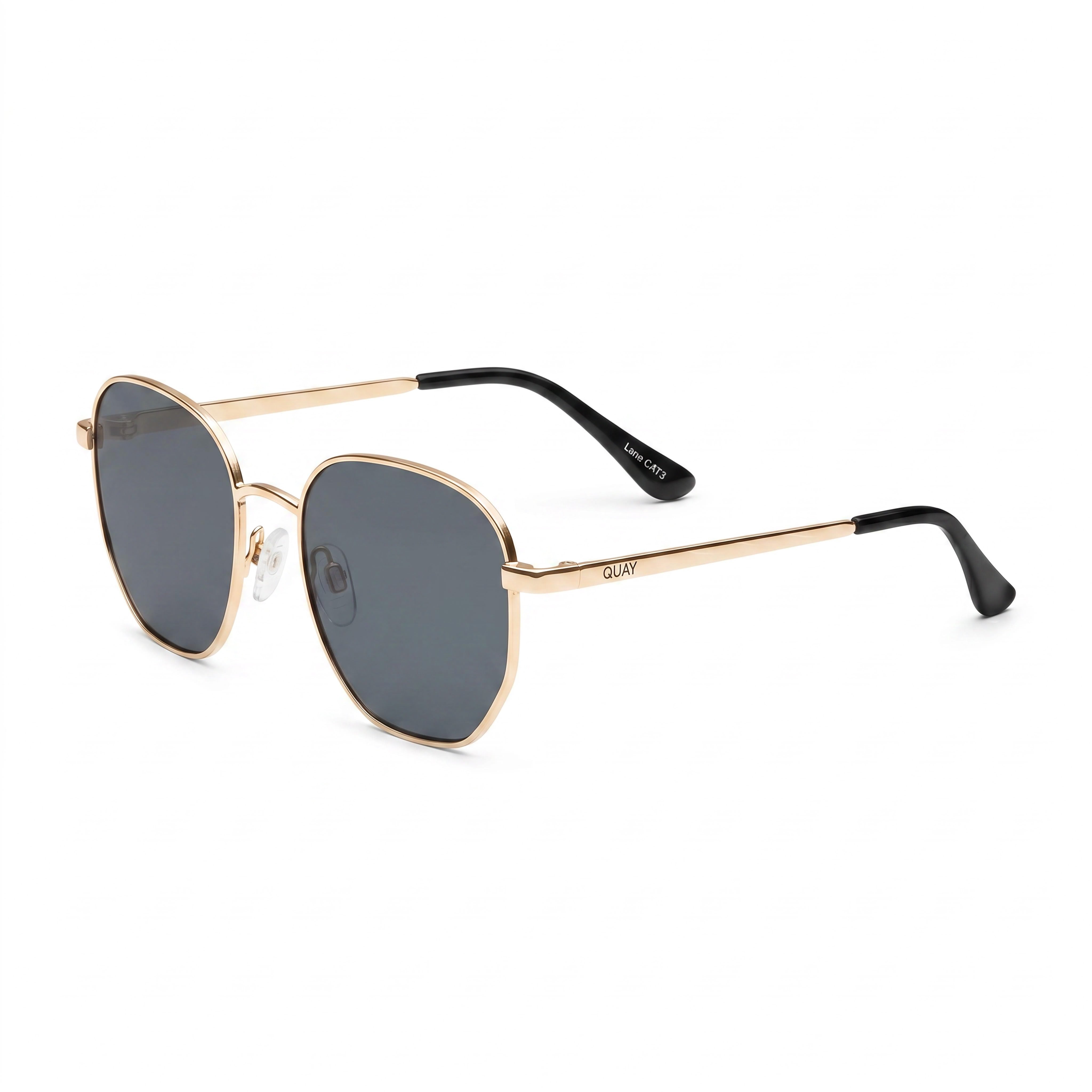 Gafas de sol QUAY AUSTRALIA Big Time unisex, montura de plástico dorada, lentes polarizadas ahumadas con protección UV, 142 mm, Photo 1