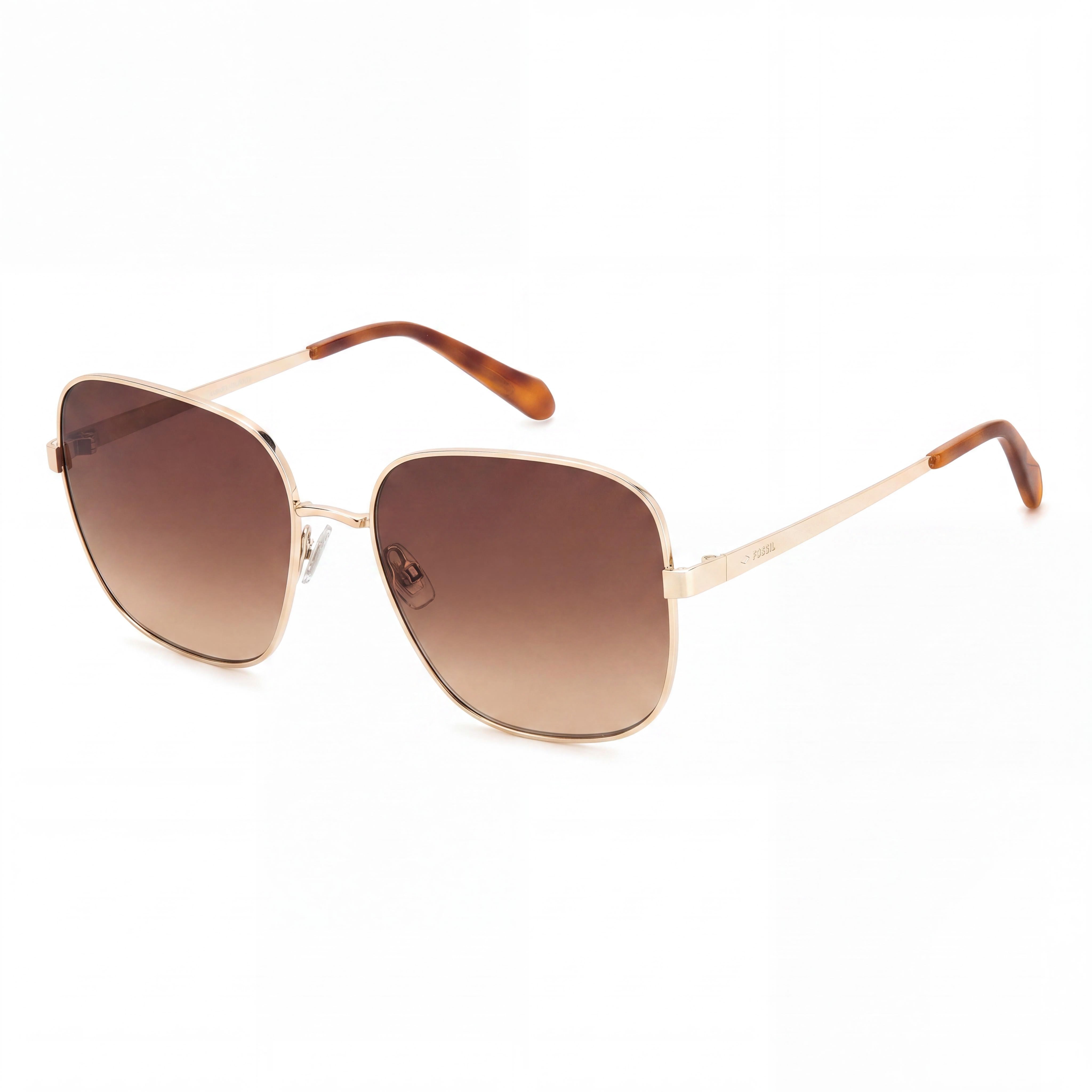 Gafas de sol Fossil Fos 2133/G/S para mujer, cuadradas de metal dorado havana, lentes marrones degradadas no polarizadas de 55 mm, Photo 1