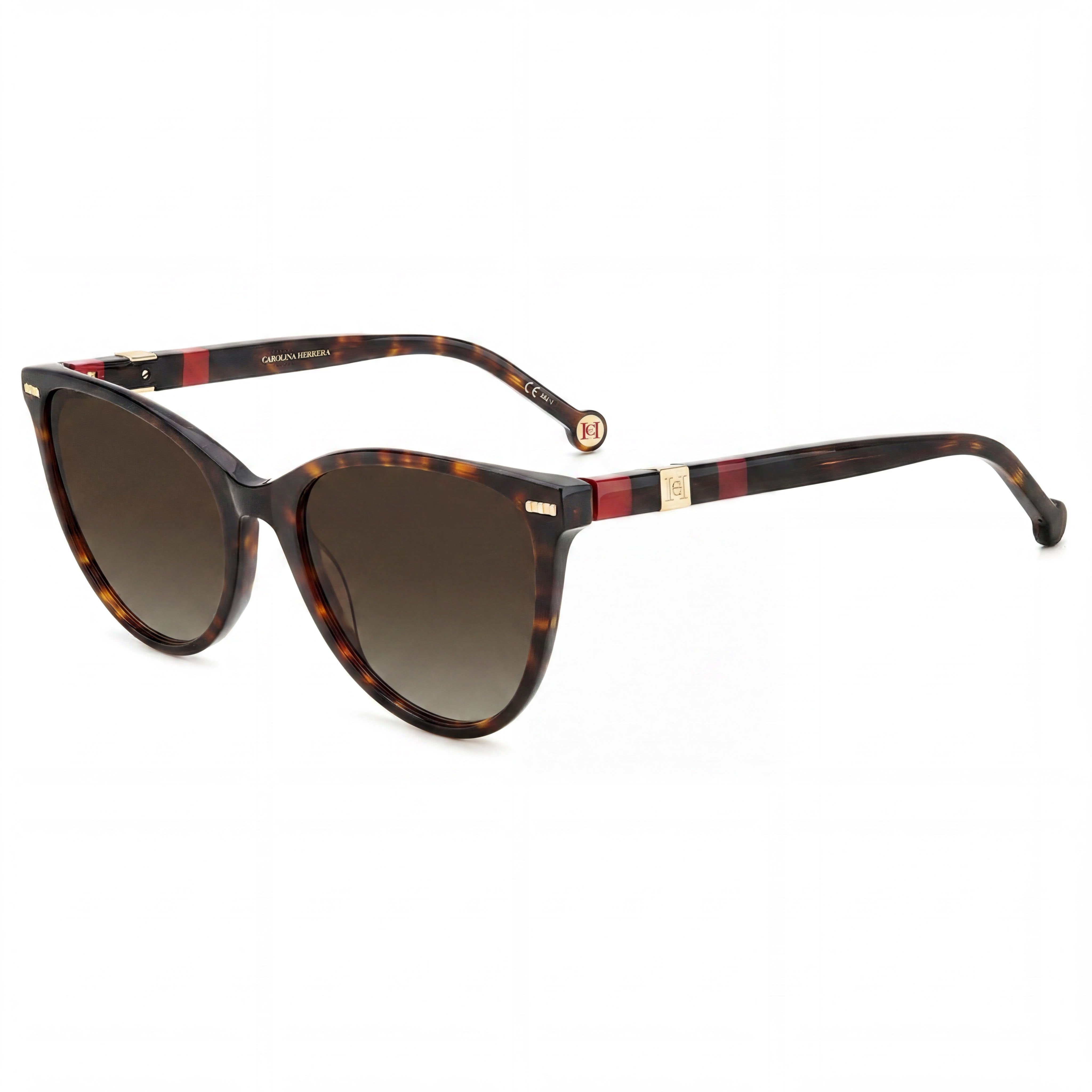 Gafas de sol Carolina Herrera HER 0107/S para mujer, diseño ojo de gato, de acetato con montura en rojo habana, lentes marrones degradadas de 57mm, Photo 1
