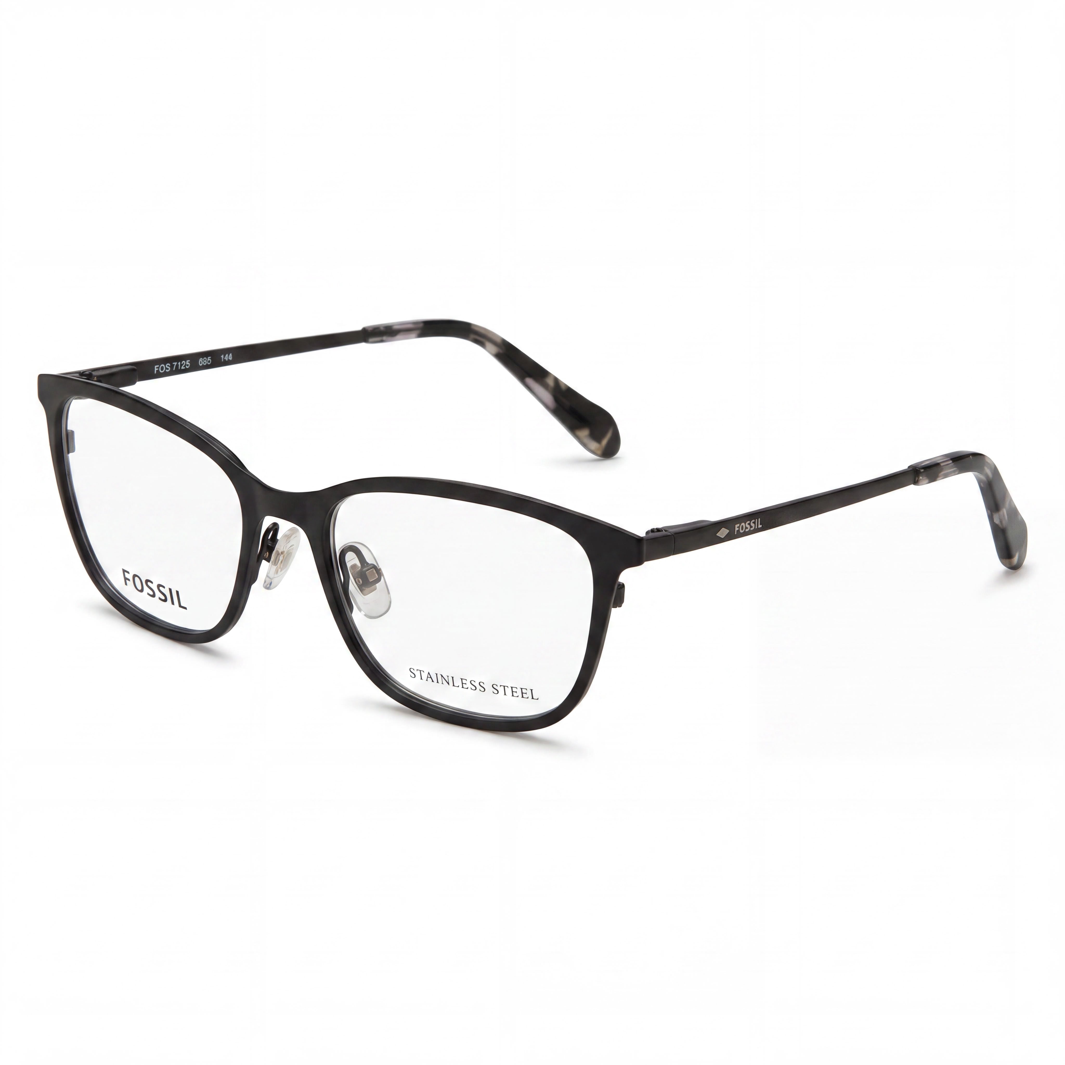 Fossil Fos 7125 Women's Eyewear, featuring a Matt Black Stainless Steel Frame and a 52mm Lens Width, Photo 1