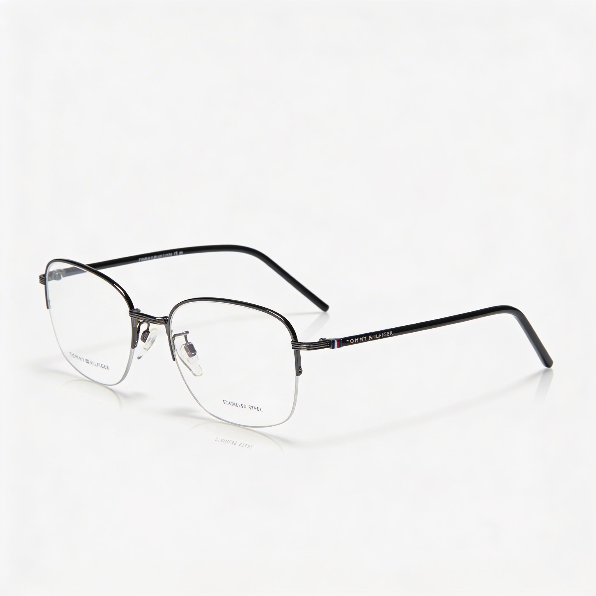 Gafas de sol casuales Tommy Hilfiger para hombre con montura de acero de aleación negro y lentes de policarbonato negro de 54 mm, Photo 1
